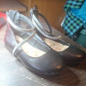 Black Dress Flats with Rhinestone Straps